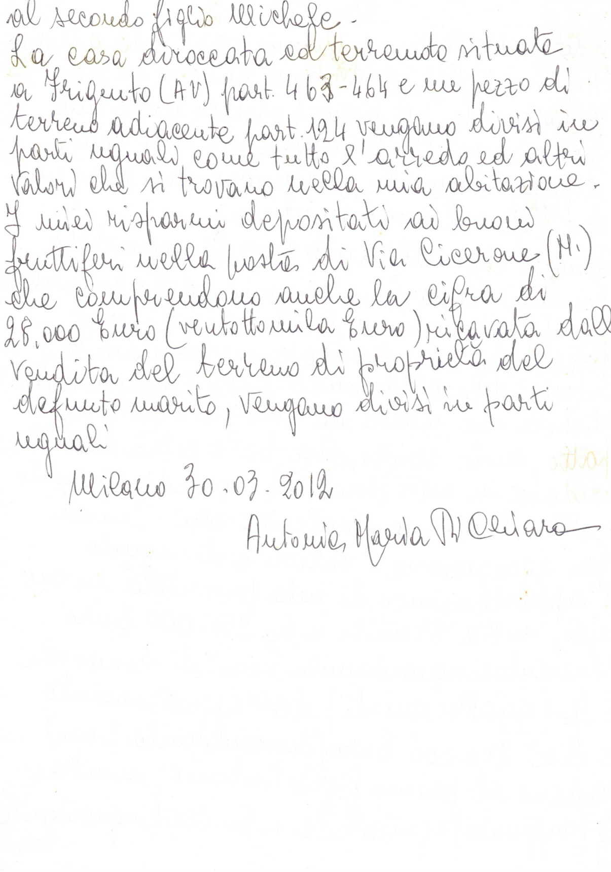 Publication du testament dAntonia Maria di Chiara Veuve Abbondandolo envers ses 2 fils Antonio Abbondandolo 1957 et Michele Abbondandolo 1962 en 300 domaines Internet.